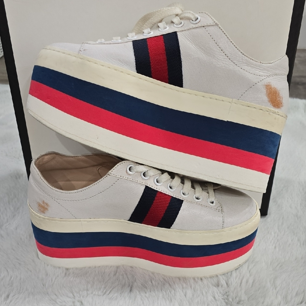 Gucci White Platform Sneakers with Red and Blue Stripes - Picture 4 of 12